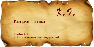 Kerper Irma névjegykártya